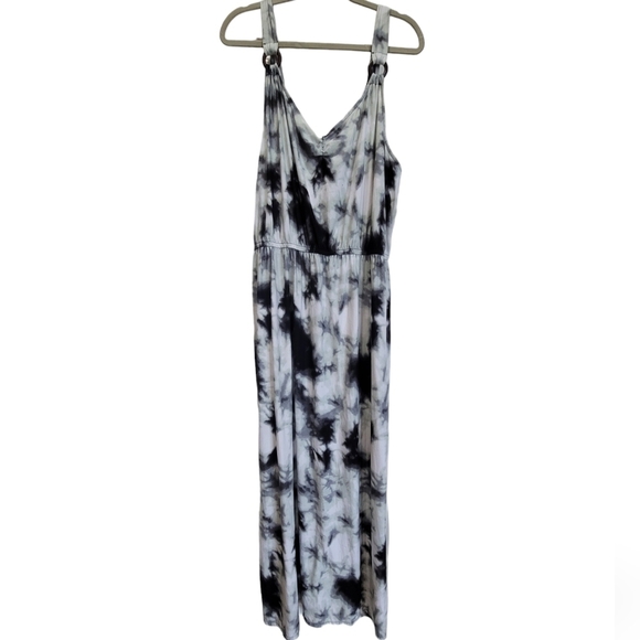 2X Tie Dye Black White Sleeveless Maxi Dress with Side Slits - Picture 1 of 6